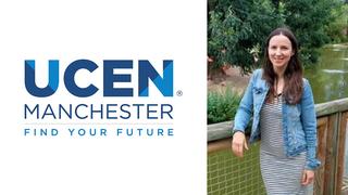 Photograph of Mariia Cambell alongside the UCEN Manchester logo.