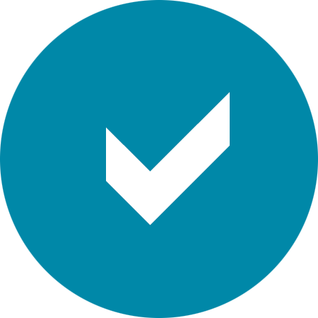 Icon with a light blue circle containing a white tick