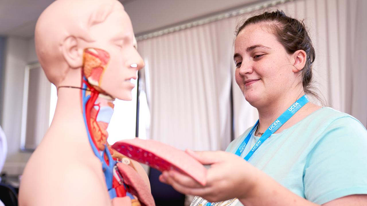 A student doing practical learning in one of our health courses.