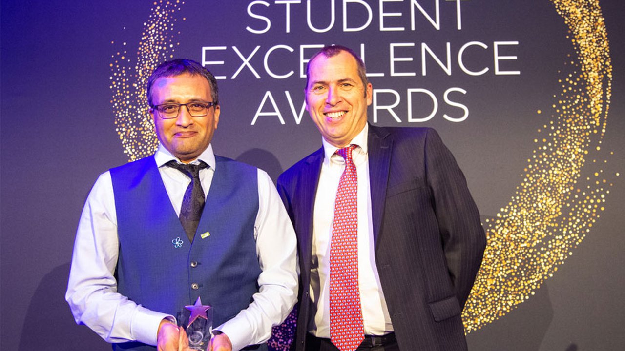 Vejay being crowned UCEN Manchester Student of the Year at this year’s Student Excellence Awards.