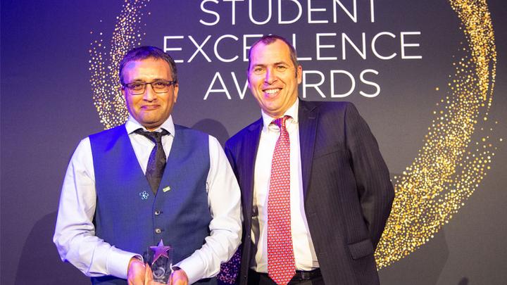 Vejay being crowned UCEN Manchester Student of the Year at this year’s Student Excellence Awards.