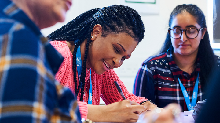 Close-up of learners working