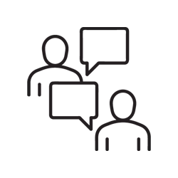 Icon of two people communicating with speech bubbles