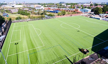 An overhead image of the 3G pitch at Openshaw campus, taken from a drone.