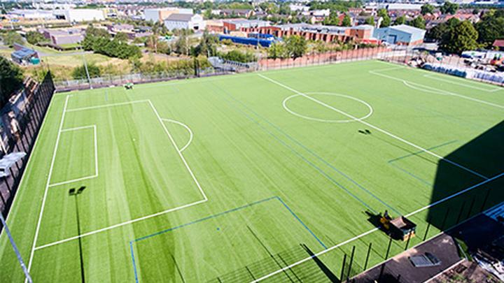 An overhead image of the 3G pitch at Openshaw campus, taken from a drone.