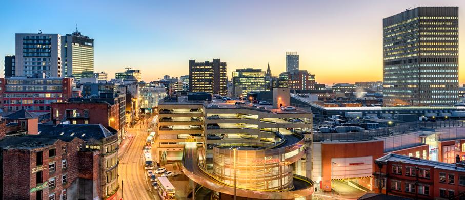 A night time shot of Manchester