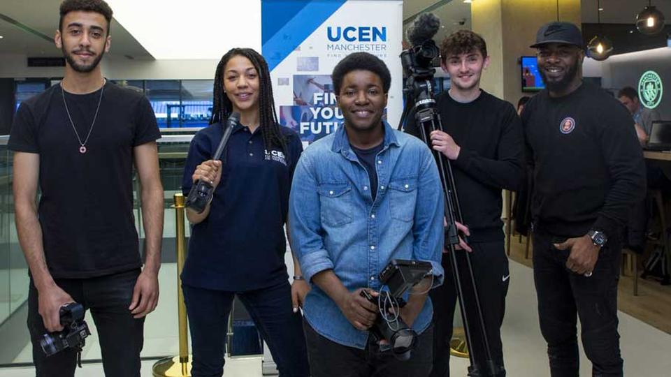 A group of students with camera and film equipment