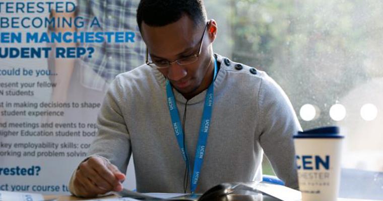 A student reading a book