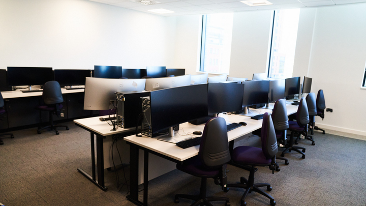 A bank of computer screens