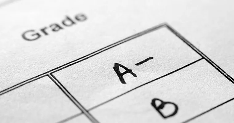 Close-up of exam gradings