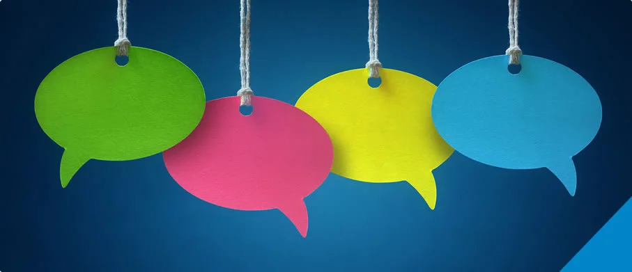 Coloured, hanging speech bubbles