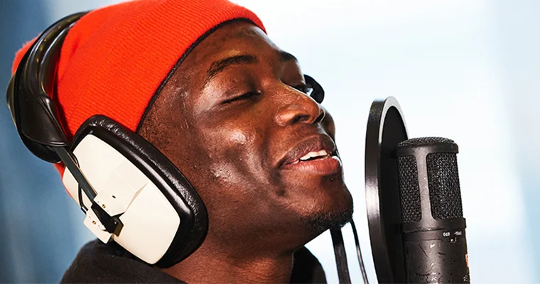 Close-up of a performer singing