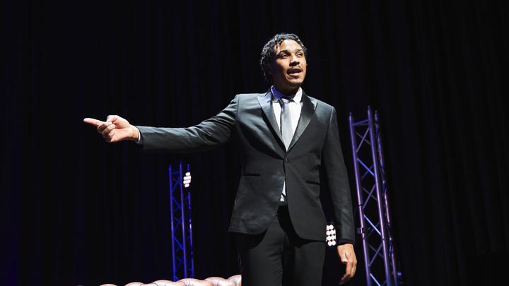 Close-up of an actor on stage