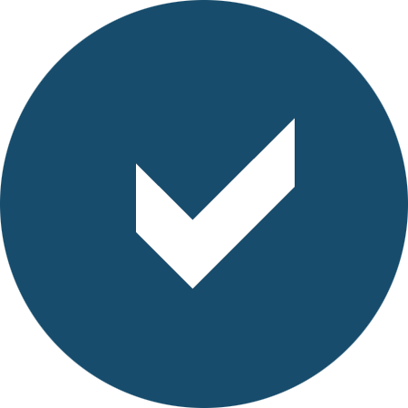 Icon with a dark blue circle containing a white tick