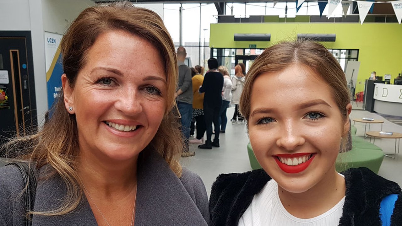 A selfie of two woman during the UCEN Manchester Open Day