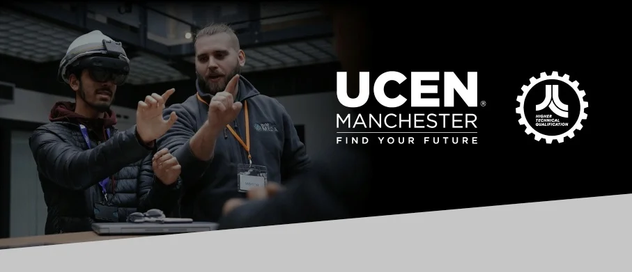 HTQ Construction banners showing a student and tutor working using a VR drone headset