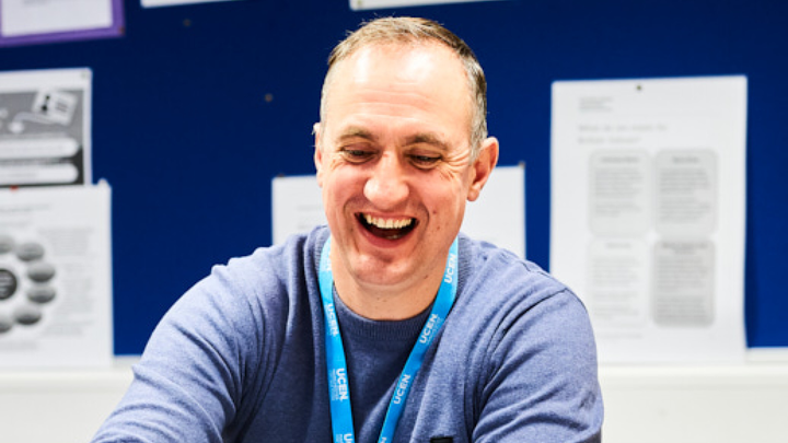 Close-up of a student laughing