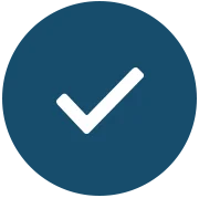 White check mark icon inside a blue circle.