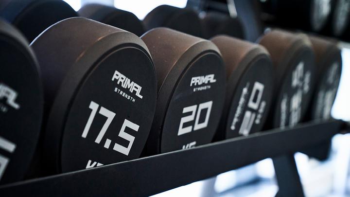 Close-up of a rack of weights