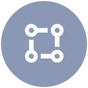 White connected network icon inside a light blue circle.