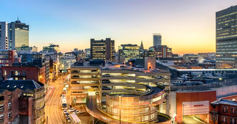 Nightime shot of Manchester