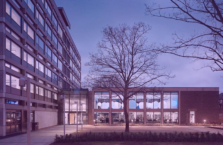 Exterior view of Openshaw campus at dusk