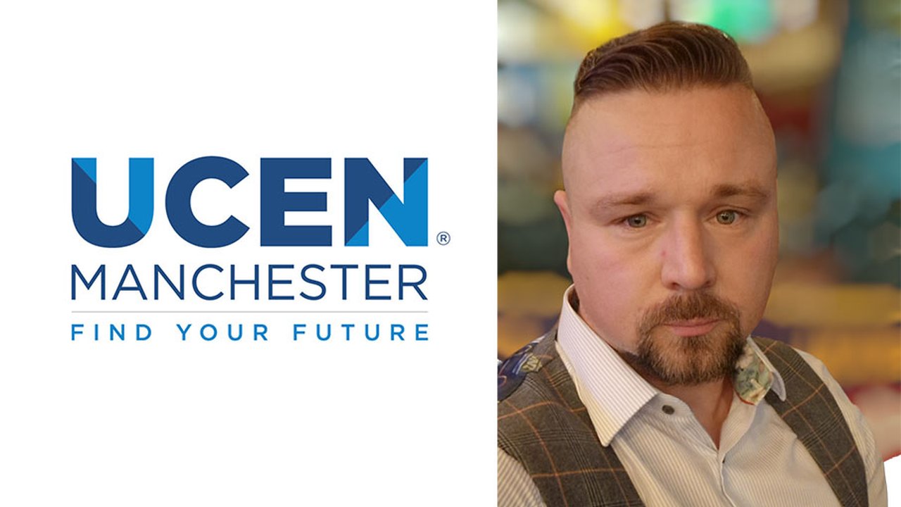 On the left is the UCEN Manchester logo. On the right is a selfie of Mathew Barber.